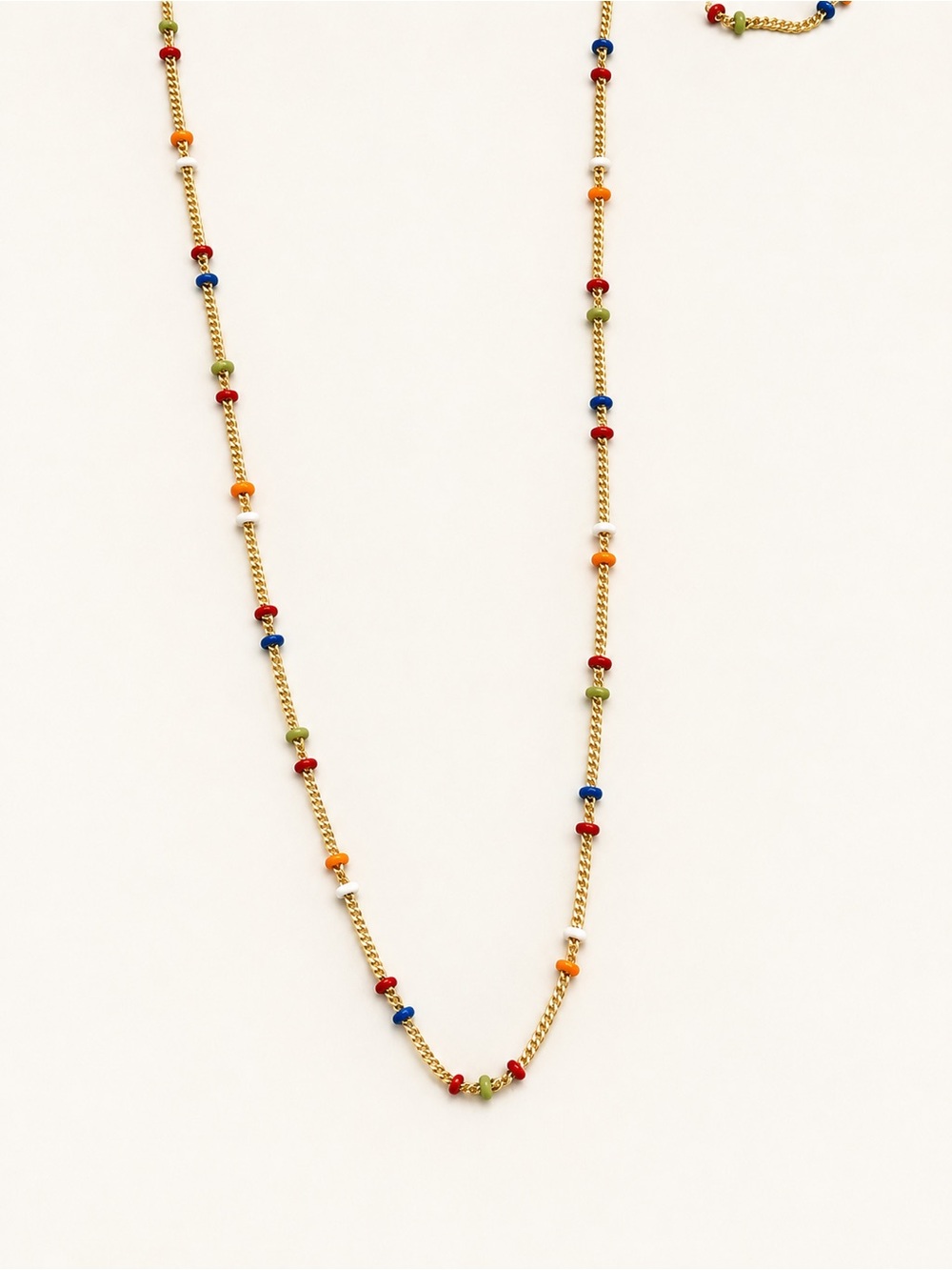 14K Gold Plated Multicolor Beaded Long Chain Necklace 23.6”